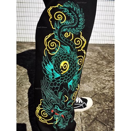 Men's Japanese High Street Dragon Embroidered Trousers Techwear Lightweight Jogger Pants Men Cotton Casual Pants3