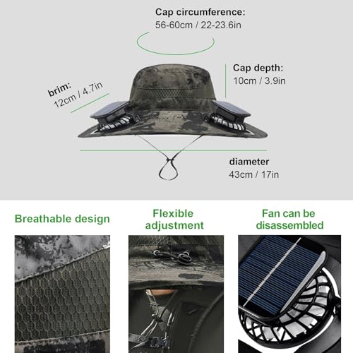 Image of Fishing Hats with Sunglasses, Wide Brim Sun Hat with 2 Solar Fan, USB & Solar Powered Fishing Hats, Solar Fan Hats UPF 50+