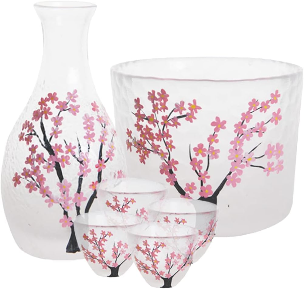 Ceramic Wine Glasses，Traditional Sake Cup，Sake Set Include 1 Bottle and 4 Cups Sake Pot for Hot or Cold Sake Traditional Tea Cup，