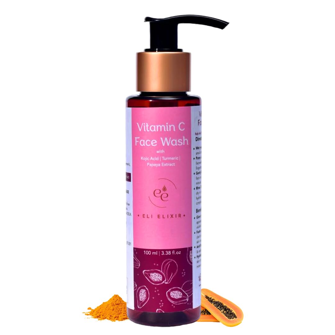 Eli Elixir Vitamin C Face Wash with Kojic Acid, Turmeric & Papaya Extracts for Pigmentation | Skin Brightening | Hydrating Facewash | For Dry, Oily, Normal & Sensitive Skin | Cleanser for Men & Women