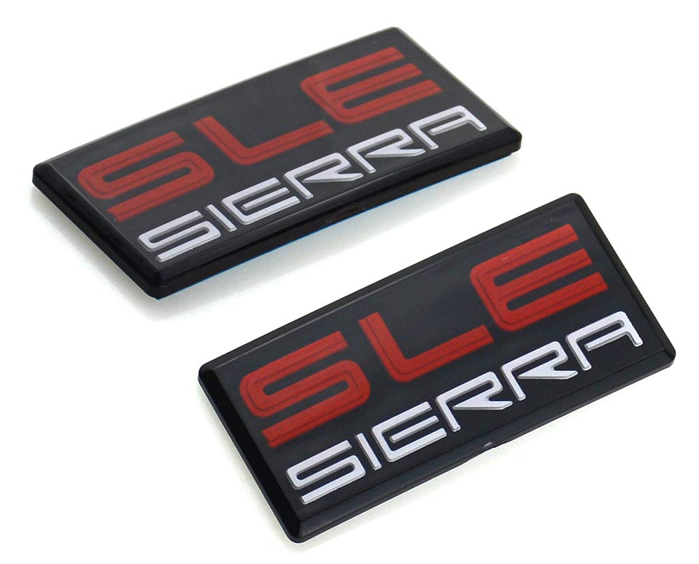2pc Sierra SLE Pillar Cab Roof Side emblem 3D Badge Sticker Decal Replacement For 88-94 Yukon Suburban Sierra 1500HD 2500HD 3500HD (Black White Red)