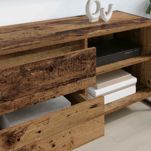 Meuble TV bas industriel aspect bois vieilli et acier 100cm