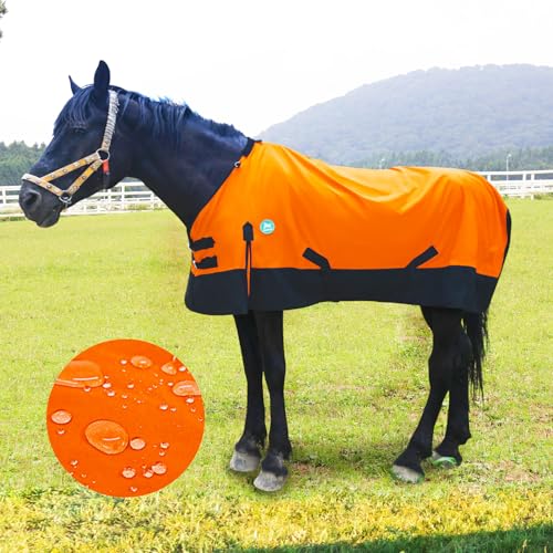 Image of Waterproof Horse Sheet|Horse Blankets for Real Horses|Adjustable with Tail Rainy Day Choices for Horses(74 inch, Orange)