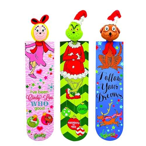 Raymond Geddes Dr. Seuss Grinch 3D Bookmarks - Box of 24, 3 Unique Designs - Cute Bookmarks for Kids and Booklovers