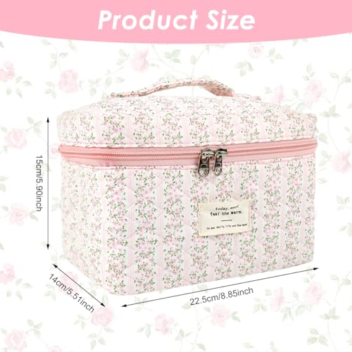 Image of MAYCREATE Cotton Makeup Bag Cute Floral Print Makeup Organizer Soft Travel Toiletries Cosmetic Bags Office Stationeries Handbag, 25x16x15cm