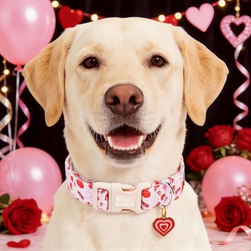 Image of Dog Collars, Valentine's Pink Letter Heart Print Pet Collar Durable Adjustable Plastic Pendant Dog Collar for X-Small Dogs