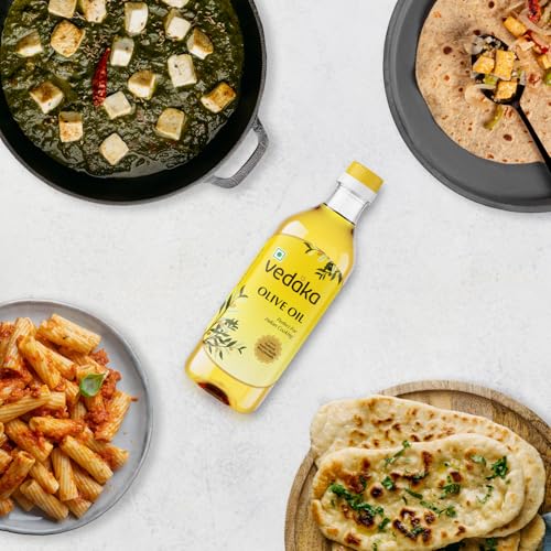 Image of Amazon Brand - Vedaka Olive Oil| for Indian Cooking | 1 L | Ideal for Frying, Roasting, Sauteing | Extra Light |Neutral Flavour