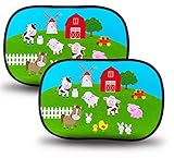 HECKBO 2X Parasol Autoadhesivo para Coche - protección Solar para niños - Animales de Granja - 48x31cm - protección Solar para ventanillas de Coche - Ventana Lateral - parasoles con Bolsa
