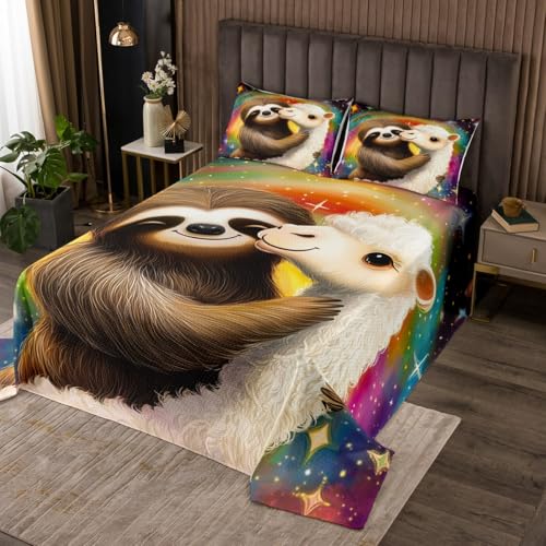 Castle Fairy Alpaca Sloth Coverlet Set King Size Rainbow Outerspace Galaxy Bedspread Fashion Room Decor Natural Wildlife Animal Quilted for Teens Gift Trippy Starry Sky Bedding with 2 Pillowcases