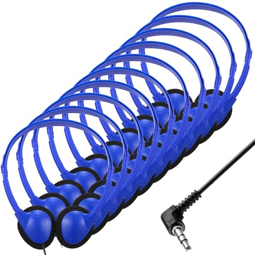 Image of Konohan 10 Pack Headphones Bulk Headphone for School Classroom Student Wired Headphones Adjustable with 3.5 mm Jack for Adults (Dark Blue)