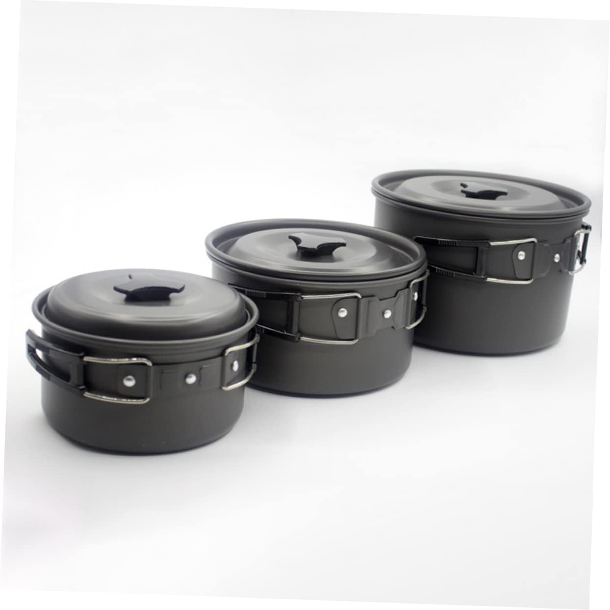 POPETPOP 1set Camping Cooking People Portable Picnic Cookware Pots and Pans Lightweight Outdoor Cooking Tool for Hiking and Camping Black