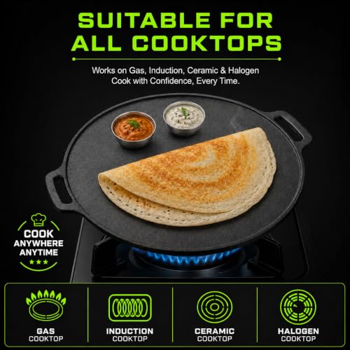 Image of Esspy Pre-Seasoned Cast Iron Tawa for Roti and Dosa | 30cm /12inch | Dosa Pan Cast Iron | Naturally Non-Stick | Induction Compatible | South Indian Tawa for Crispy Dosa, Roti, Pancakes, Uttapam