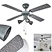 Ventilateur lumineux Marigliano en métal & bois gris argenté contrôlables par 2 tirettes, 3 spots orientables, ventilateur de plafond à pales réversibles 3 vitesses, pour 3 ampoules GU10 max 50Watt