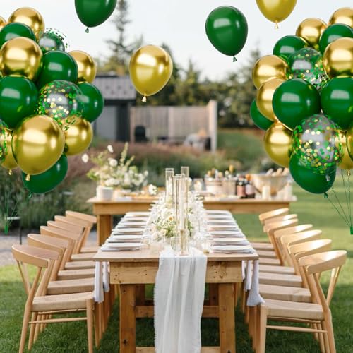 Image of 65Pcs Green Gold Balloons Set, Dark Green & Metallic Gold Balloons, Confetti Latex Balloons for Birthday, Graduation, St. Patrick's Day, Jungle Party Decorations