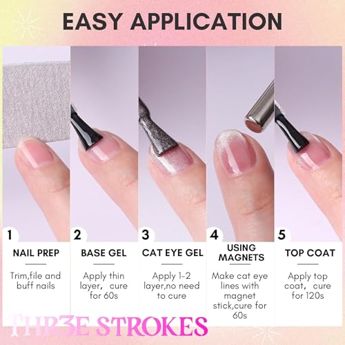 Image of THR3E STROKES 9D Glitter Cat Eye Gel Magnetic Shimmery Finish Nail Polish Art Manicure DIY at Home Soak Off UV Gel 7.5ML (CE2, 7.5ML)