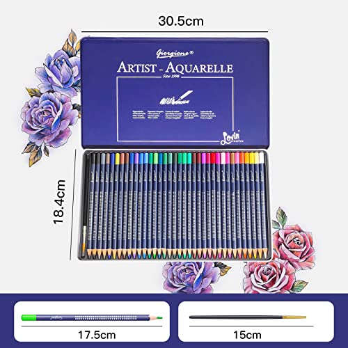 36 Lápices Acuarelables con Pincel en Caja de Metal Portátil, Caja Lapices Colores Para Mezcla, capas y pintura de acuarela, Kit de Dibujo Profesional Ideal para Artistas, Adultos y Niños