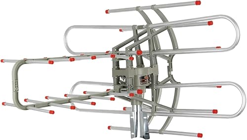 QFX ANT 106 HD/DTV/UHF/VHF/FM Antena giratoria de 360° para exteriores, plata, tamaño único