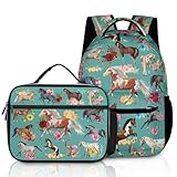 SKYIGC Horse Floral Backpack With Lunch Box Set, Horse Print Backpack 17 inch Horse Lover Gifts Gift for Women