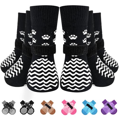 EXPAWLORER 6Pcs Anti Slip Dog Socks to Prevent Licking Paws, Dog Shoes for Hot Pavement Double Sides Dog Boots & Paw Protectors Booties for Hardwood Floors with Grip Small Medium Large Senior Dogs, XS