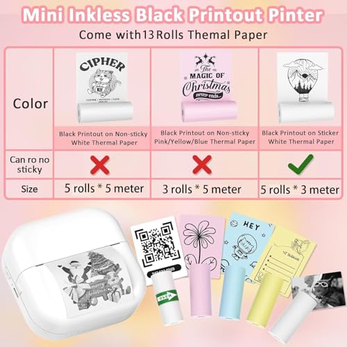 Image of Zeitel Thermal Mini Printer for Students, for Home Use Bluetooth Portable Printer for Mobile Android and iOS, Mini Sticker Printers Machine for Question Bank, Flashcard, Journal, Photos, Notes, Label