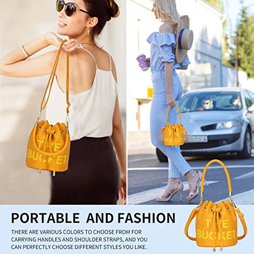 Image of JQAliMOVV Mini Leather Bucket Bags for Women Drawstring Bucket Purse Crossbody Handbags Hobo Bag