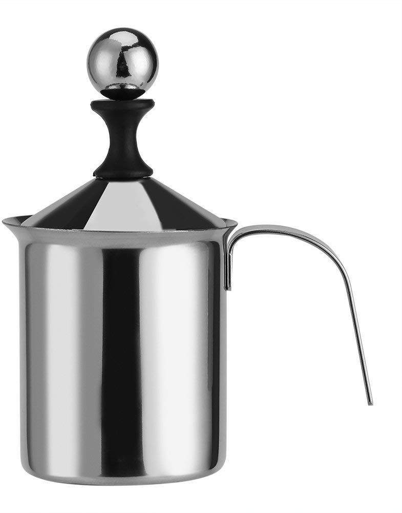 Doble Malla Espumador de leche manual de acero inoxidable, máquina de espuma de leche manual taza de para capuchino y café latte (800 ml)