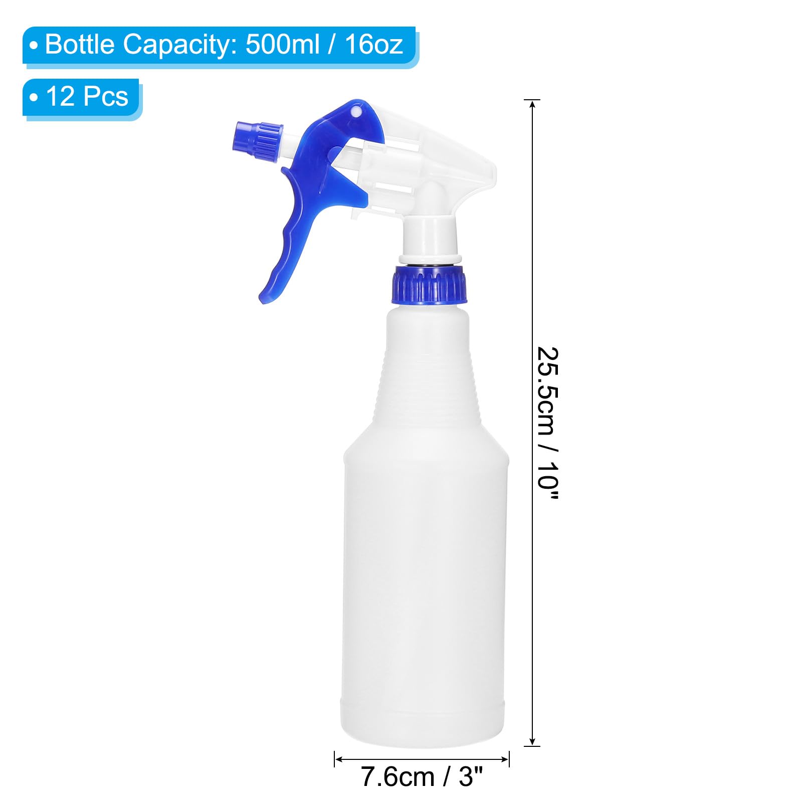 PATIKIL Lot de 12 vaporisateurs en plastique de 473,6 g, buse réglable, anti-fuite, vaporisateurs vides pour solutions de nettoyage des plantes, cheveux, bleu
