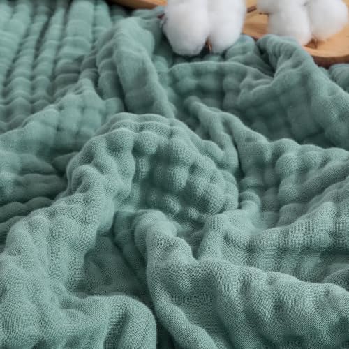 Image of EMME 9 Layer Muslin Cotton Blanket Adults Coverlet,Twin XL,Teal