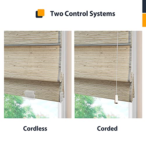 Blackout Cordless Blinds Bamboo Roman Shades, Custom Window Shades With Borders, Natural 100% Bamboo And Linen Blinds For Windows, Pattern 454 #TOP5