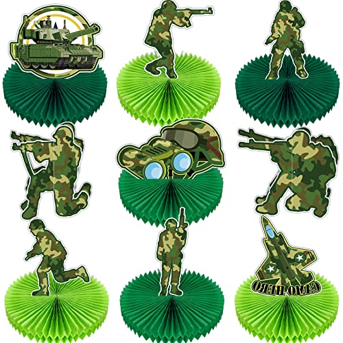 Teling 9 Pcs Army Party Decorations for Call of Duty Birthday Decorations Military Themed Honeycomb...