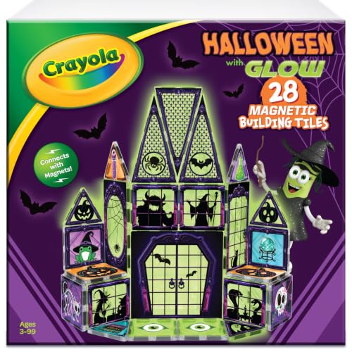 CreateOn Crayola Halloween Glow Magnetic Tiles Set Building Set for Kids STEM Toys for Boys and Girls Ages 3 and Up 28-Piece Set