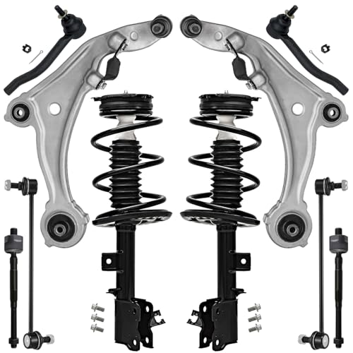 Image of Detroit Axle - 10pc Front Struts Kit for 2009 2010 2011 2012 2013 2014 Nissan Murano, 2 Struts w /Coil Spring 2 Lower Control Arm with Ball Joint 2 Sway Bars 4 Inner Outer Tie Rods Replacement