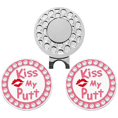 AMRTA Magnetic Golf Ball Marker Hat Clip 1pcs with 2pcs Ball Markers Golf Ball Markers Personalised for Putting Coin Golf Gifts Golfer (Kiss My Putt) Cover