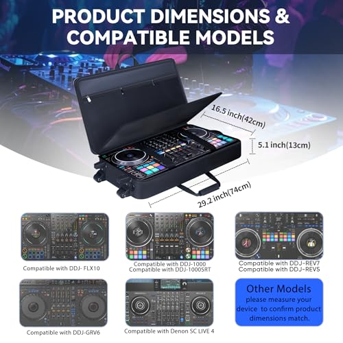 Image of Rolling DJ Controller Case with Wheels Compatible with DDJ-FLX10 / 1000 / 1000SRT / DDJ-GRV6 / REV5 / REV7, Padding DJ Backpack with Adjustable Shoulder Strap and Multi-Pocket for Gear (Blue, with wheels)