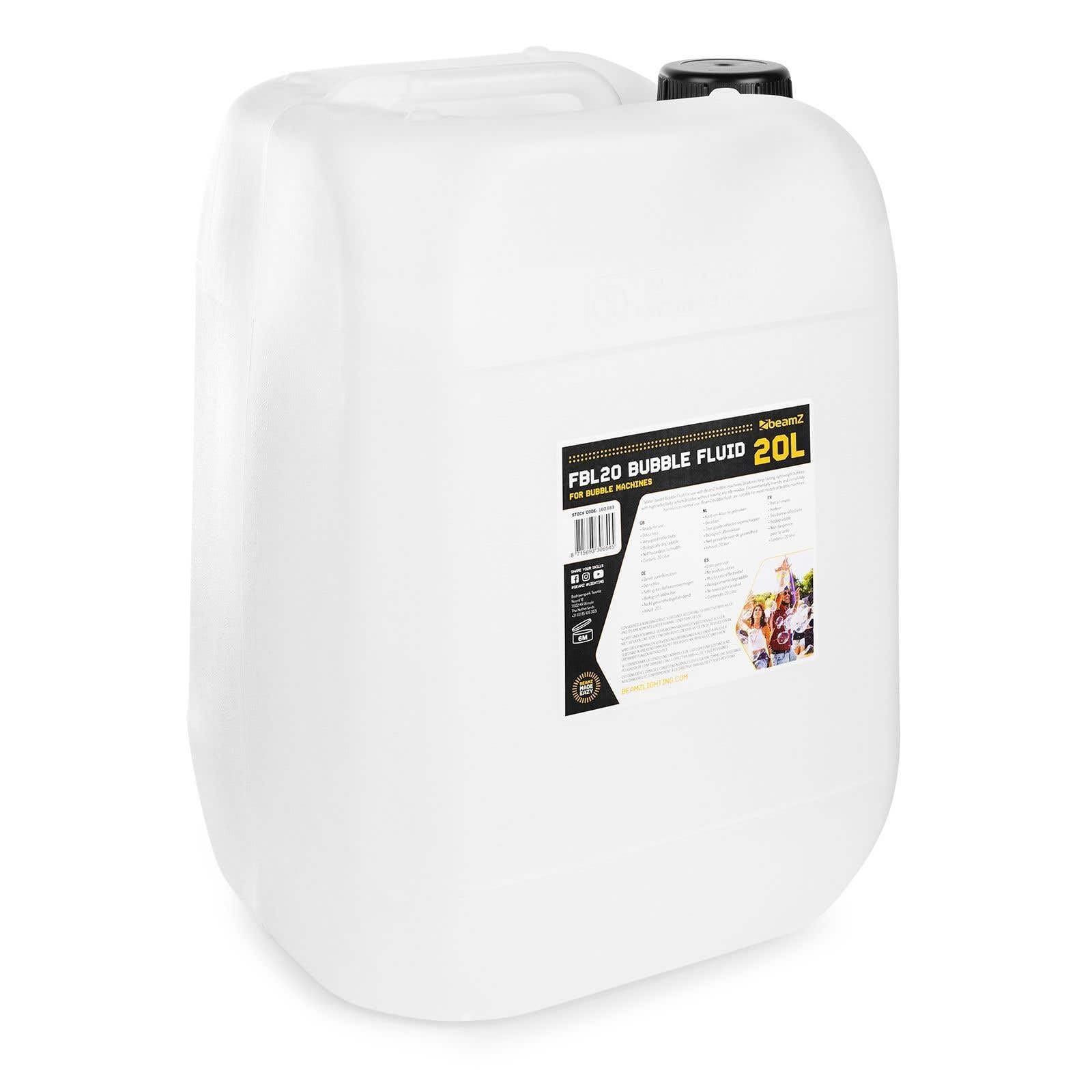 beamz FBL20 Bubble Machine Fluid 20L - Odourless Biodegradable Liquid, High Reflectivity for Parties, Events, Stage Effects, Made in Europe