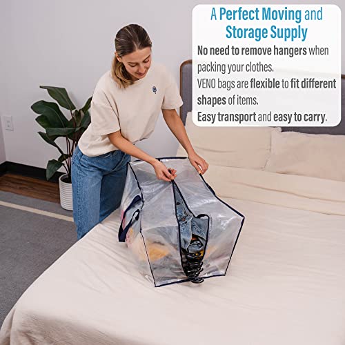 Veno 4 Pack Heavy Duty Extra Large Clear Moving Bags W/Backpack Straps Strong Handles & Zippers, Storage Totes For Space Saving, Fold Flat, Alternative To Moving Box (Clear, 4 Pack) #TOP3