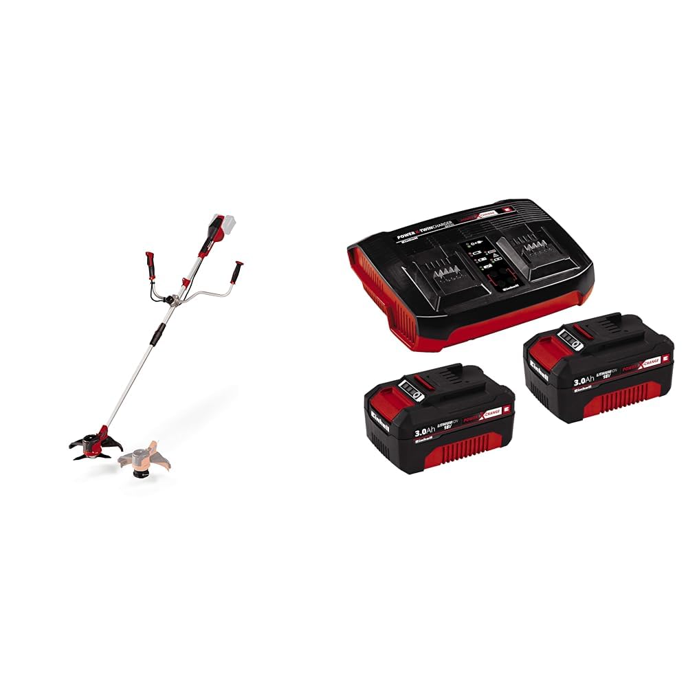 Einhell Desbrozadora de Batería Agillo Power X-Change, 2x18V + Kit de iniciación PXC 2 x 3,0 Ah y el kit de cargador doble