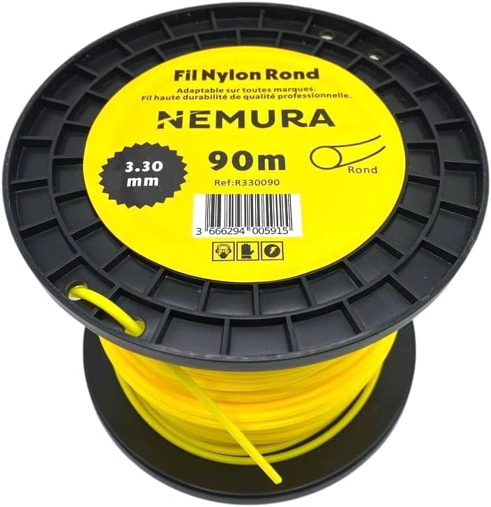 Nemura Hilo para Desbrozadora Redondo Ø: 3,30mm, L: 90m - Compatible con Otras Marcas - Alta Durabilidad - Calidad Profesional - Servicio posventa en Español
