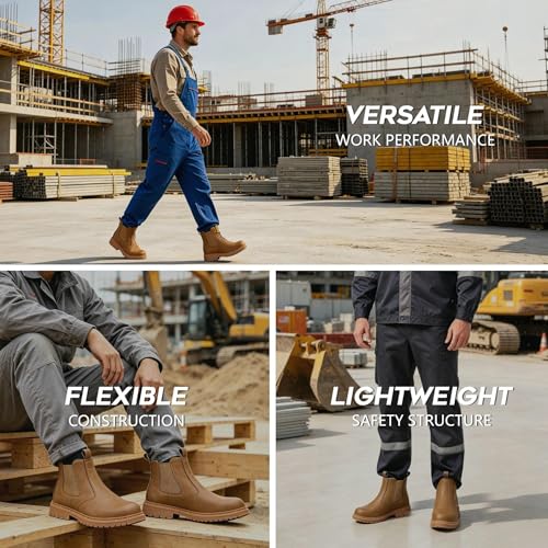 Image of Unisex-Adults Steel Toe Chelsea Boots, Men's Industrial Construction Shoes, Waterproof, Lightweight, Comfortable, Non-slip Safety Boots
