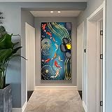Toile Peinture De Luxe Mur Art Photos Bonne Chance Koi Poissons Affiches et Impression pour Allée Couloir Salon Décoration 70x140cm(28''x55') Sans Cadre
