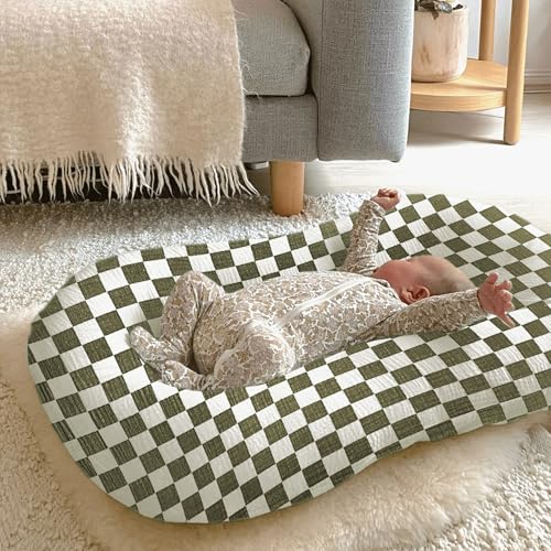 Image of guruixu Muslin Baby Lounger Cover 2 Pack, 100% Cotton Infant Lounger Cover, Soft & Breathable Replacement Slipcover, Compatible with Snuggle Me Newborn Lounger (Olive,Olive Check)