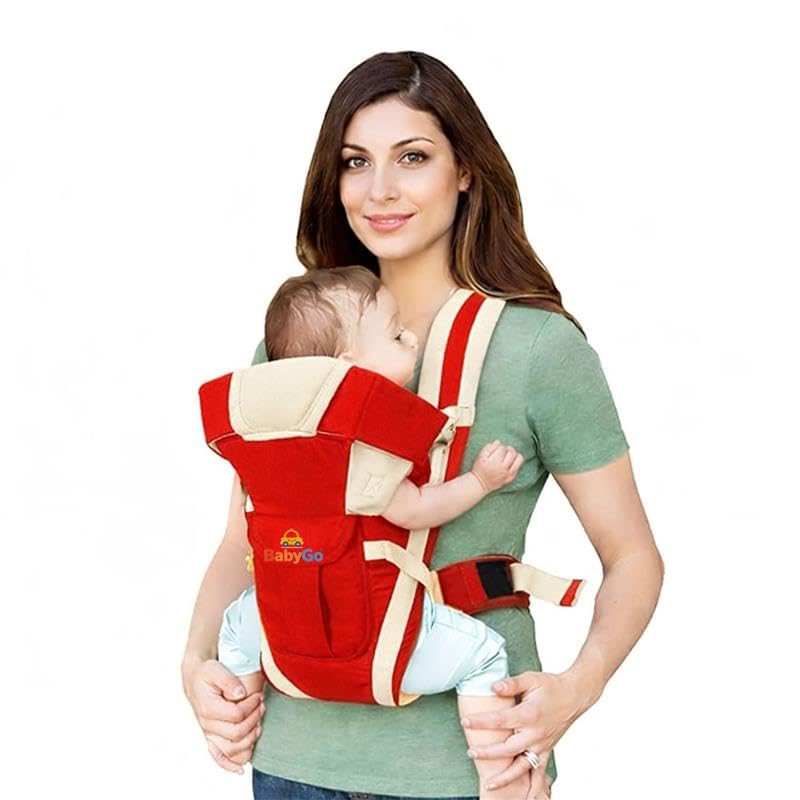 Image of BabyGo Kid Seat Baby Hip Carrier 4-in-1 Adjustable Baby Carrier Cum Kangaroo Bag|Front, Back,Hip |for 6 to 24 Months Baby|Newborn to Toddler Carrier|Safety Belt & Buckle Straps|Up to 15 Kgs (Red)