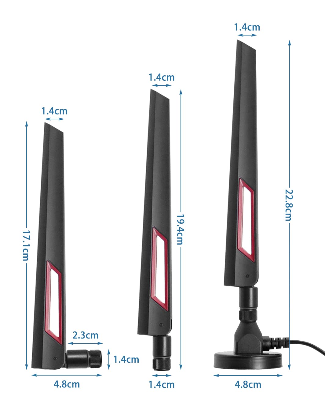 Vecys 4G Antenna RP SMA Maschio Connettore Omni-direzionale 4G Full-Band Router Esterno Antenna Pieghevole a Colla Stick 8 dBi ad Alto Guadagno con Base Magnetica Cavo 3M RG174