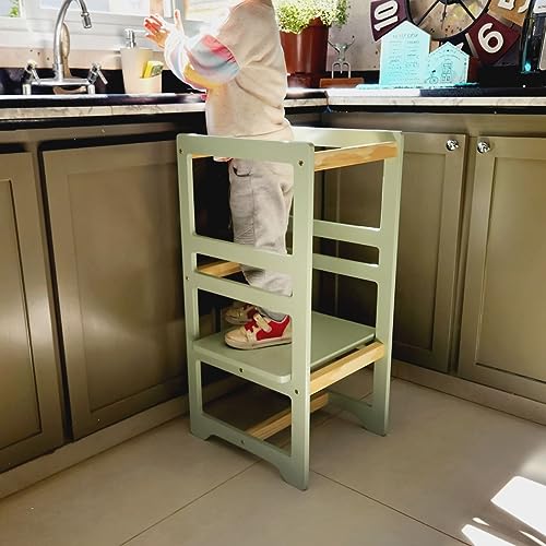 Decoratta Torre De Aprendizagem Montessori 4 Em 1 Laqueada Verde Cha