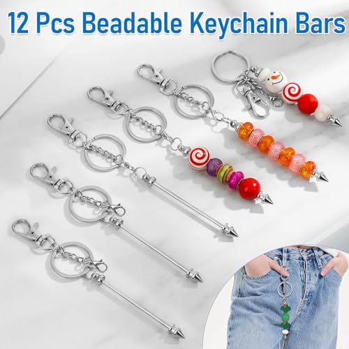 ROADPLUM 12 Pcs Beadable Keychain Bar, Silver Bead Keychain Beaded Item for Pendant DIY, Alloy Blank Key Chain Accessories Bulk for Beadable Gift Jewelry Making Supplies by ROADPLUM - Used condition - Image 6