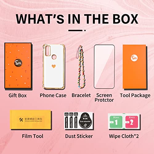 Shorogyt (3in1 Heart Case for Motorola Moto G Pure 2021 6.5 Inch Women Cute Aesthetic Love Hearts Pattern Girls White Gold Luxury Girly Design Phone Cases Cover+Screen+Chain for G Pure 2021 - Image 7