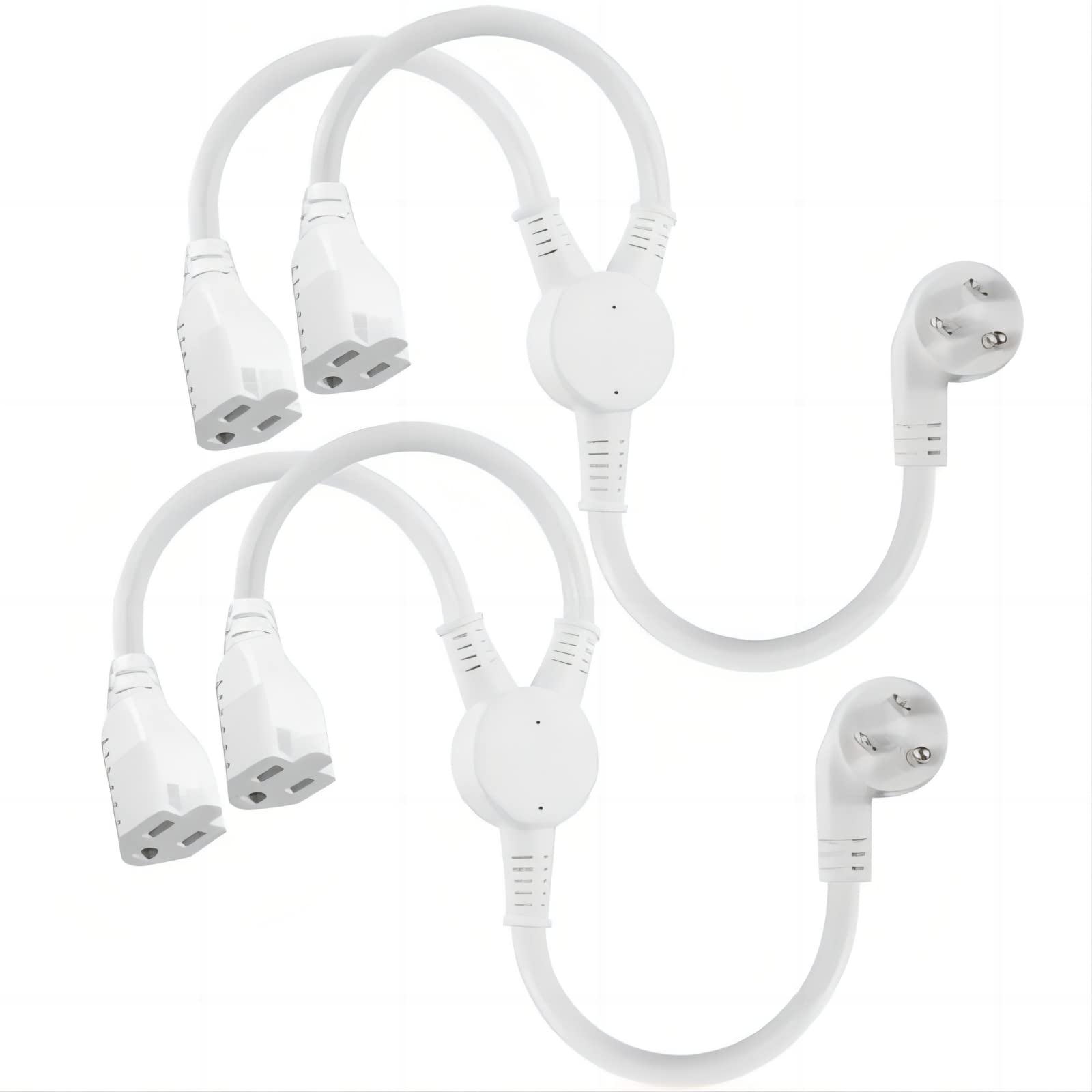 KUNCAN Power Y-Splitter Extension Cord - 1FT 16AWG 2-Outlet Splitter Extension Cord, 3 Prong 45-Degree Angled Plug NEMA 5-15P to NEMA 5-15R x2, 1 to 2