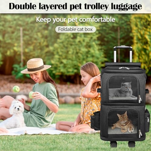 Katzenrucksack, Katzentrager Rucksack mit Zwei Fächern Haustier Hunde Katzen Rucksack Raumkapsel mit abnehmbaren Rädern Rucksack für 2 kleine Katzen Hunde und Kaninchen