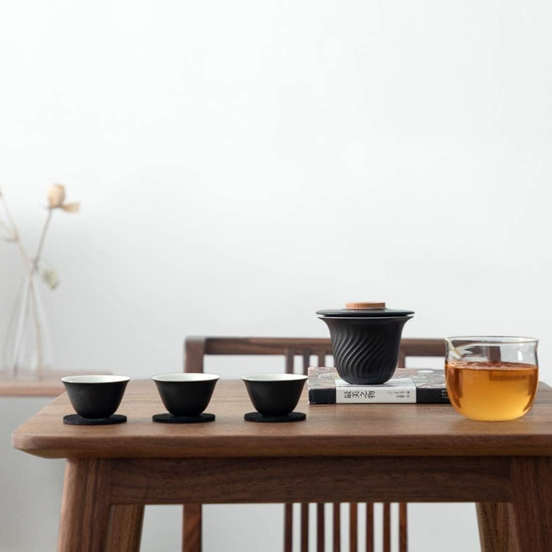 Porcelain Chinese Tea Set,Portable Travel Bowl & 3Teacups Dispensing Cup Storage Bag. for Home and Office(White)