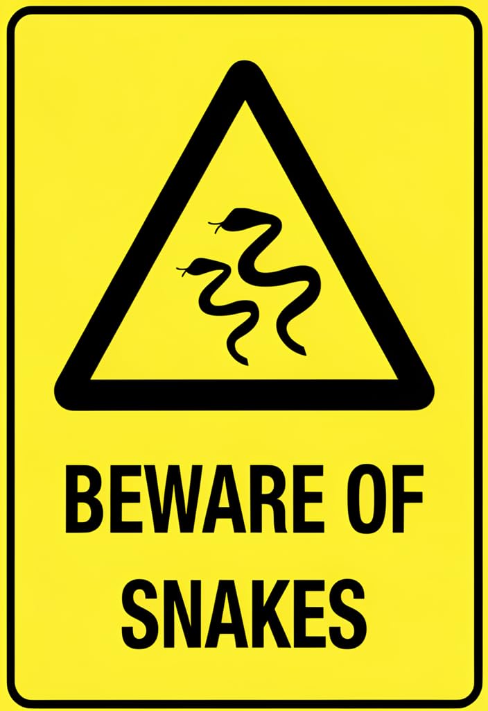 peiyeety Beware of Snakes Tin Metal Sign 12x8 Inch, Yellow Warning Wall Decor Plaque with Snake Symbol, Vintage-Style Caution Sign for Home, Garage, Yard, Cabin, Farm, Gift Idea